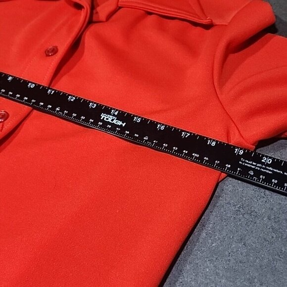 Vint 60's 70s Fire Red Orange Polyester Knit Jacket Lucite Buttons Womens Small - Picture 5 of 7